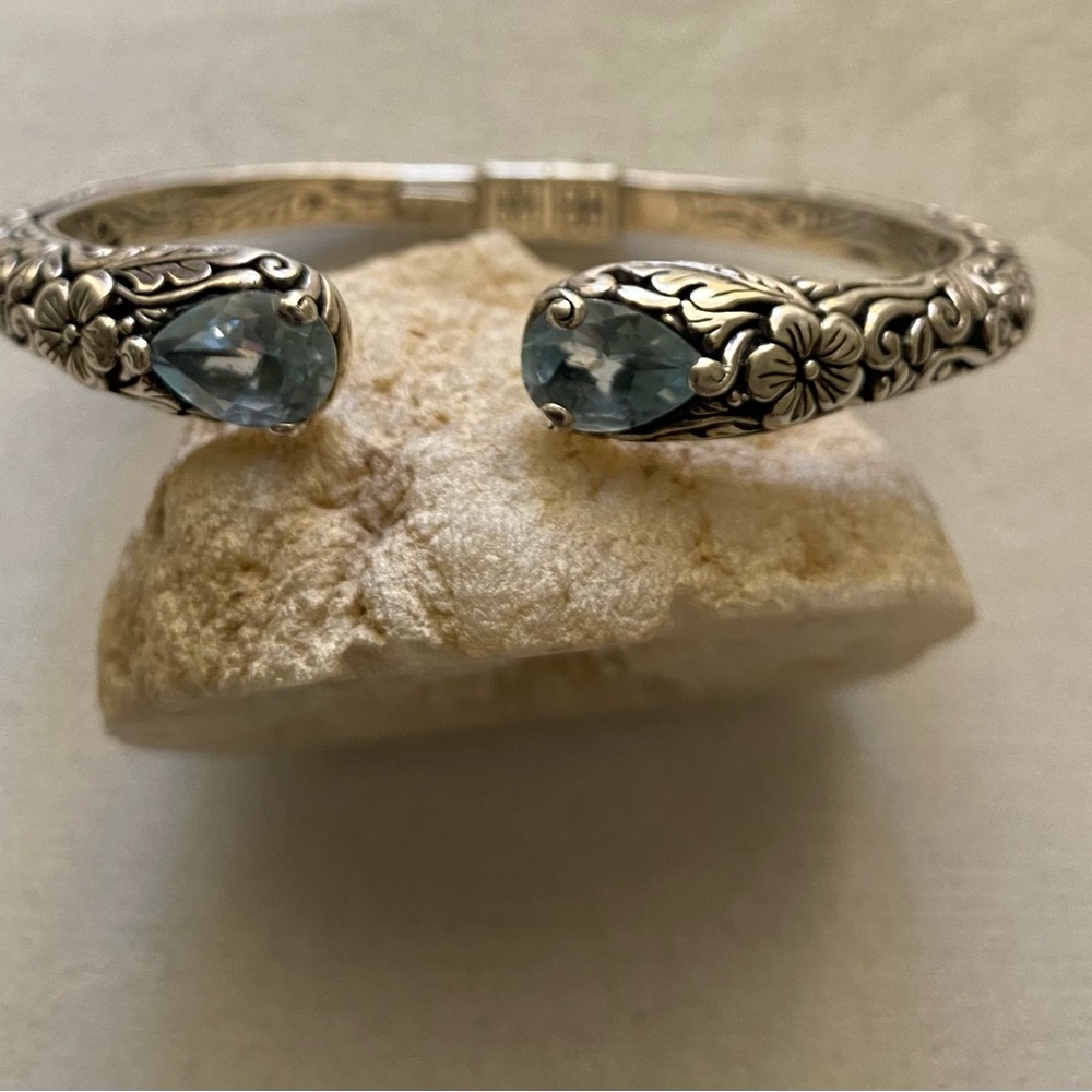 Authentic ATI blue Topaz Floral Filigree
925 Cuff Bracelet.